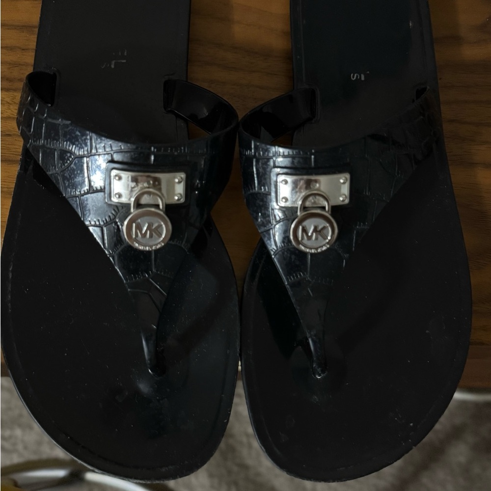 Michael Kors Black Croc-Embossed Sandals